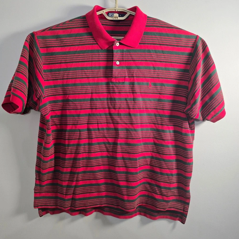 Polo Ralph Lauren Men's XL Striped Polo Shirt Red Green Casual Top‎
